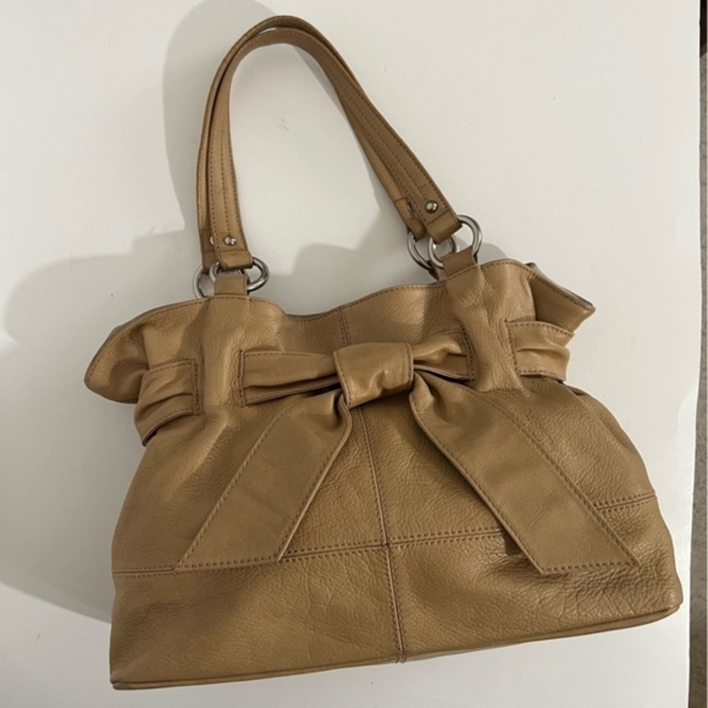 Alfani Tan Carmel Genuine Leather Shoulder Bag Purse Handbag